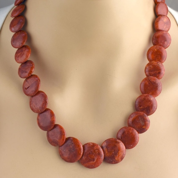 Graduated Sponge Coral Lentil Bead Necklace Set - Picture 4 of 4